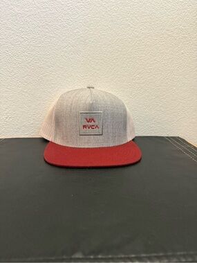 RVCA Cream Crown Red Brim Mesh Snapback Hat